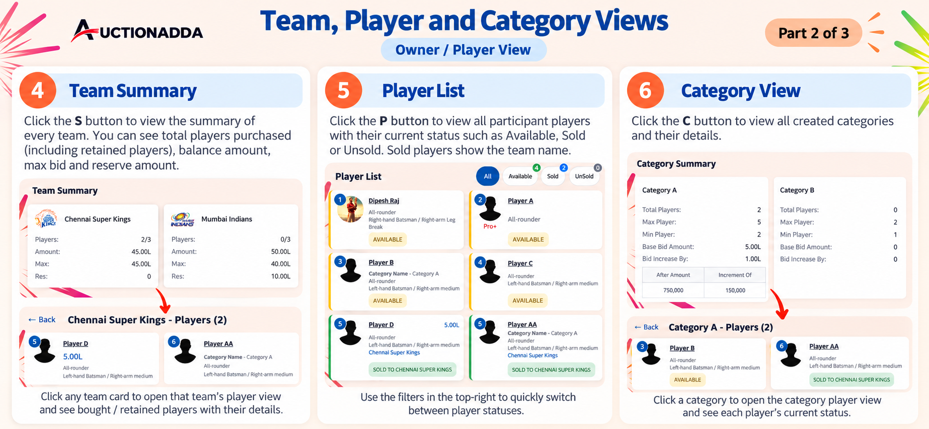 Team Player Category Views Owner Player