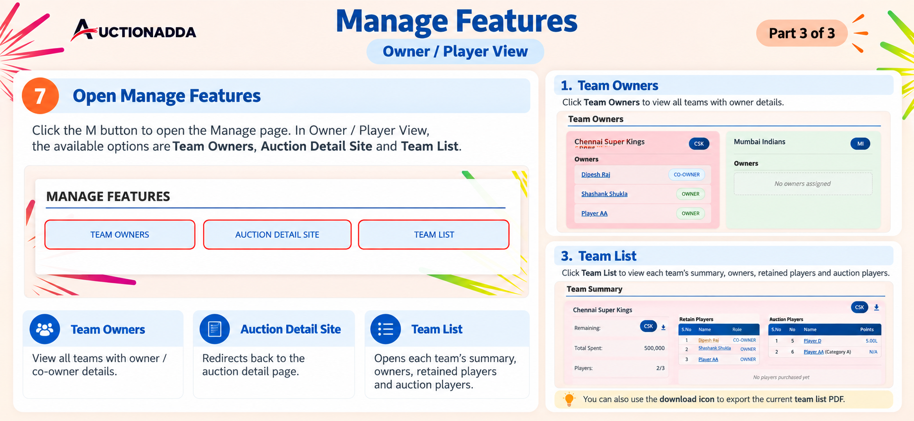 Manage Features Owner Player