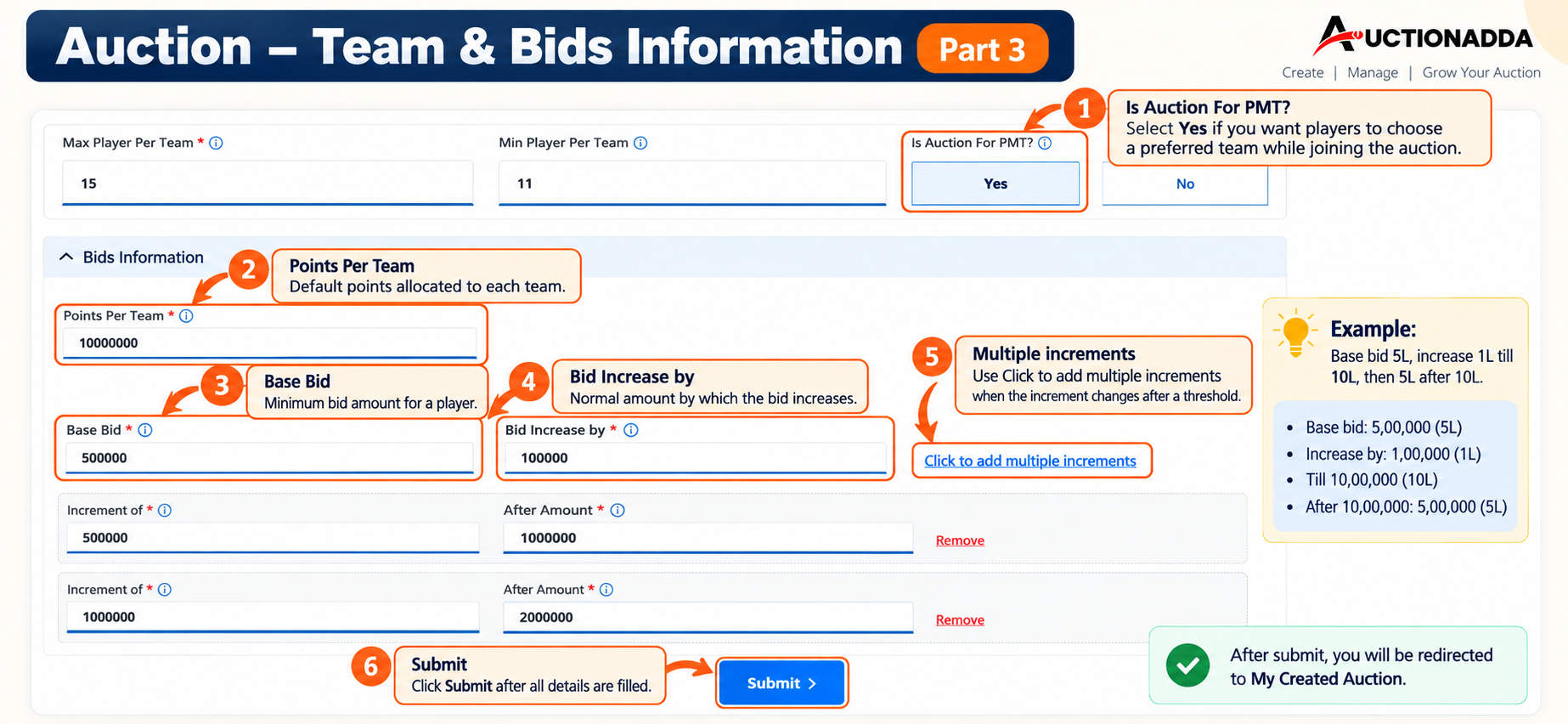 Team and Bids Information
